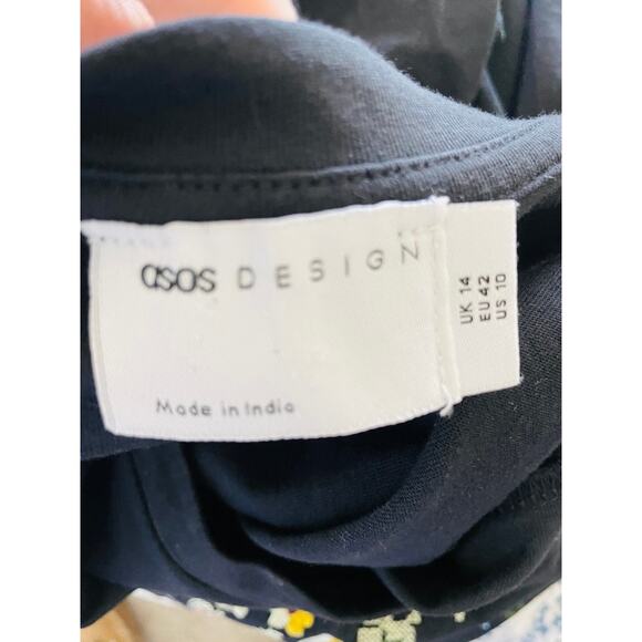 ASOS DESIGN Black Mini Smock Dress Floral Embroidery - Picture 5 of 9